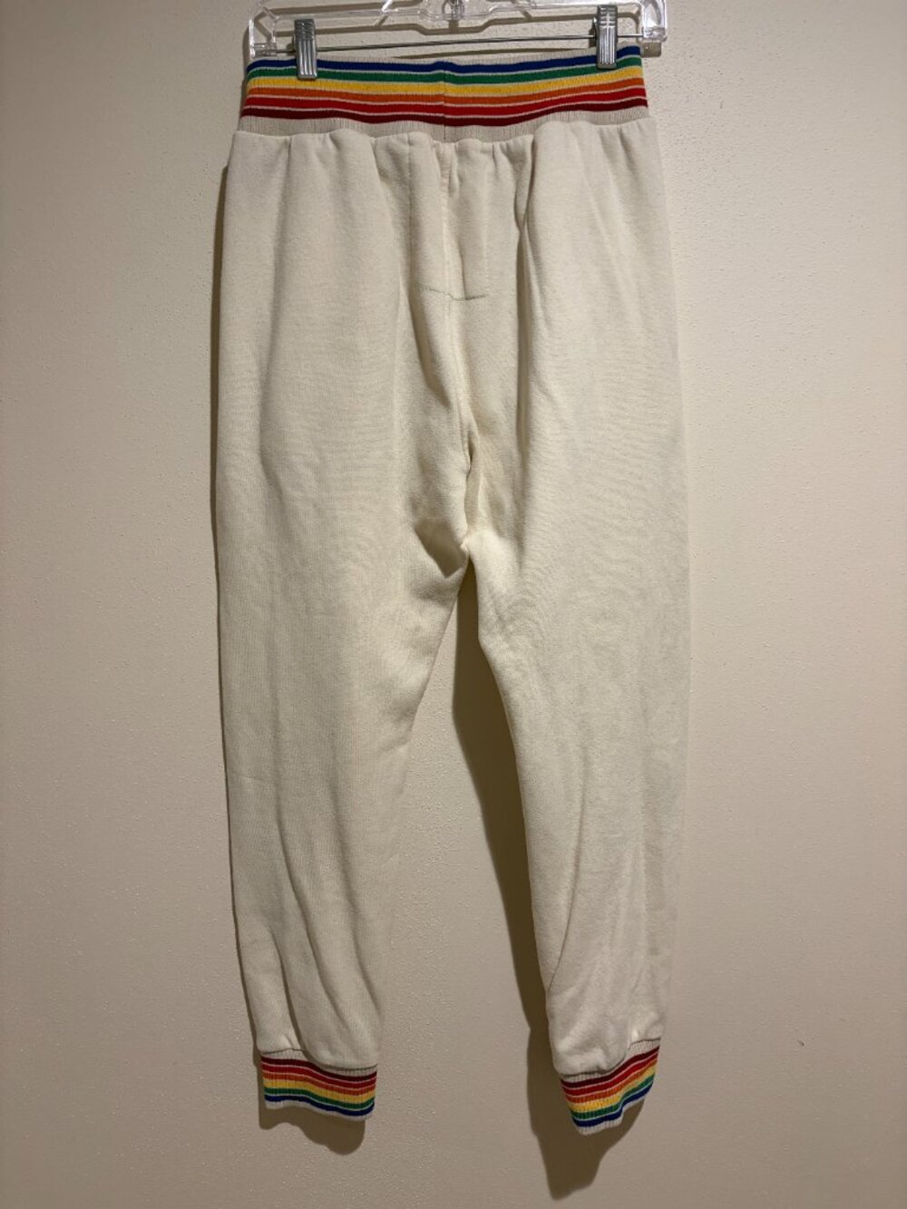 Aviator Nation Joggers Sweatpants Cream Rainbow Stripe Ribbed Trim - Picture 10 of 15